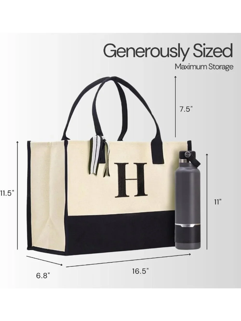 Personalized Monogram Canvas Tote Bag for Women - Stylish Beach & Grocery